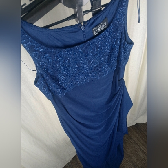 Alex Evenings Long Empire Waist Dress Scoop Neck Bodice Navy Blue Size 12P NWT - Picture 5 of 10